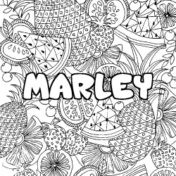 Coloring page first name MARLEY - Fruits mandala background