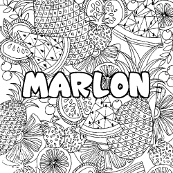 Coloring page first name MARLON - Fruits mandala background