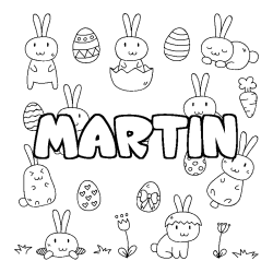 Coloring page first name MARTIN - Easter background