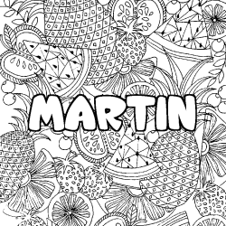 Coloring page first name MARTIN - Fruits mandala background