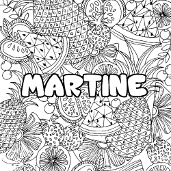 Coloring page first name MARTINE - Fruits mandala background