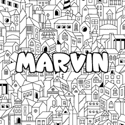 Coloring page first name MARVIN - City background