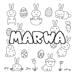 Coloring page first name MARWA - Easter background