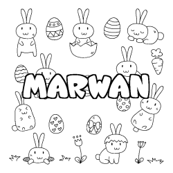 Coloring page first name MARWAN - Easter background