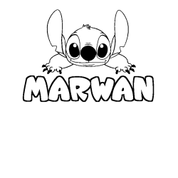 Coloring page first name MARWAN - Stitch background