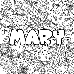 Coloring page first name MARY - Fruits mandala background