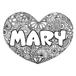 Coloring page first name MARY - Heart mandala background