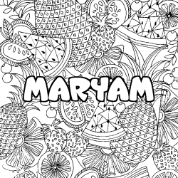 Coloring page first name MARYAM - Fruits mandala background