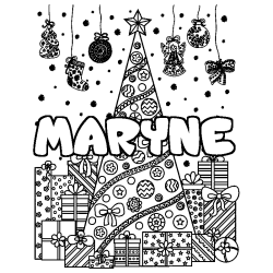 Coloring page first name MARYNE - Christmas tree and presents background