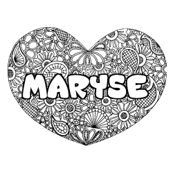 Coloring page first name MARYSE - Heart mandala background