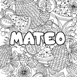 Coloring page first name MATEO - Fruits mandala background