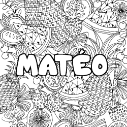 Coloring page first name MATÉO - Fruits mandala background
