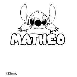 Coloring page first name MATHÉO - Stitch background