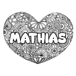 Coloring page first name MATHIAS - Heart mandala background