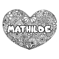 Coloring page first name MATHILDE - Heart mandala background