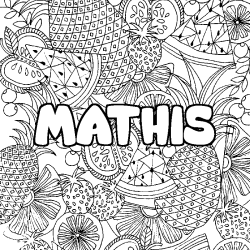 Coloring page first name MATHIS - Fruits mandala background