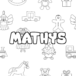 Coloring page first name MATHYS - Toys background