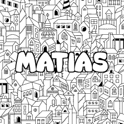 Coloring page first name MATIAS - City background
