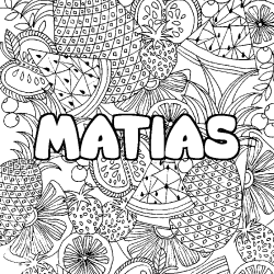 Coloring page first name MATIAS - Fruits mandala background