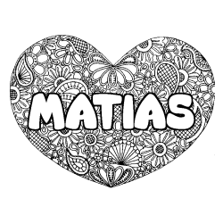Coloring page first name MATIAS - Heart mandala background