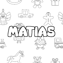 Coloring page first name MATIAS - Toys background