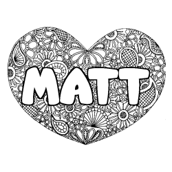 Coloring page first name MATT - Heart mandala background