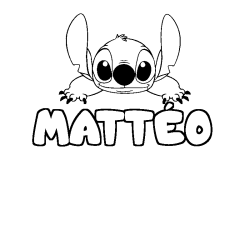 Coloring page first name MATTÉO - Stitch background