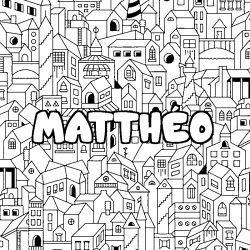 Coloring page first name MATTHÉO - City background