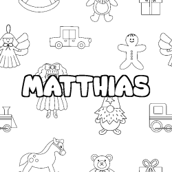 Coloring page first name MATTHIAS - Toys background