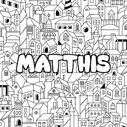 Coloring page first name MATTHIS - City background