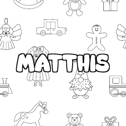 Coloring page first name MATTHIS - Toys background