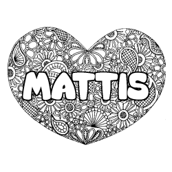 Coloring page first name MATTIS - Heart mandala background