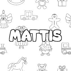 Coloring page first name MATTIS - Toys background