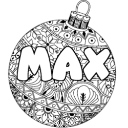 Coloring page first name MAX - Christmas tree bulb background