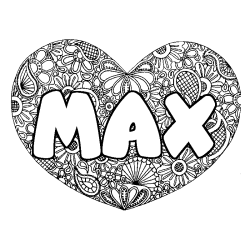 Coloring page first name MAX - Heart mandala background