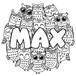 Coloring page first name MAX - Owls background