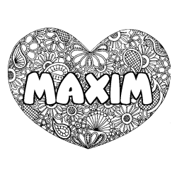 Coloring page first name MAXIM - Heart mandala background
