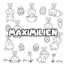 Coloring page first name MAXIMILIEN - Easter background