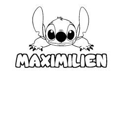 Coloring page first name MAXIMILIEN - Stitch background