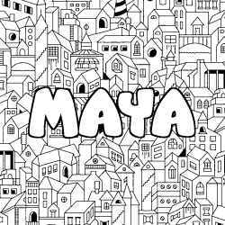 Coloring page first name MAYA - City background