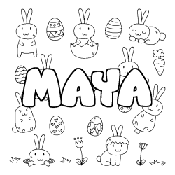 Coloring page first name MAYA - Easter background
