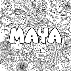 Coloring page first name MAYA - Fruits mandala background