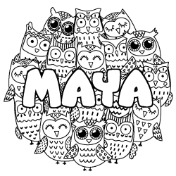 Coloring page first name MAYA - Owls background