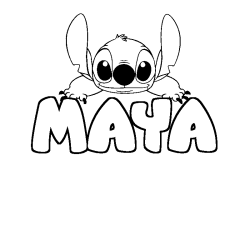 Coloring page first name MAYA - Stitch background