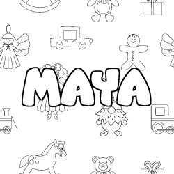 Coloring page first name MAYA - Toys background