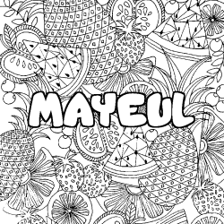 Coloring page first name MAYEUL - Fruits mandala background