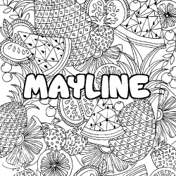 Coloring page first name MAYLINE - Fruits mandala background