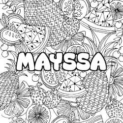 Coloring page first name MAYSSA - Fruits mandala background