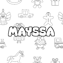 Coloring page first name MAYSSA - Toys background