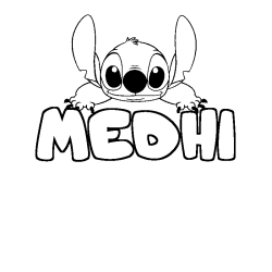 Coloring page first name MEDHI - Stitch background